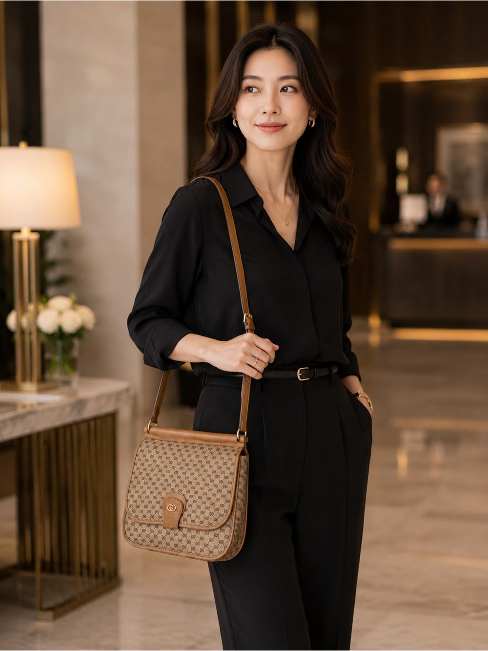 Gucci Authentic Vintage Brown Beige Monogram Crossbody Bag